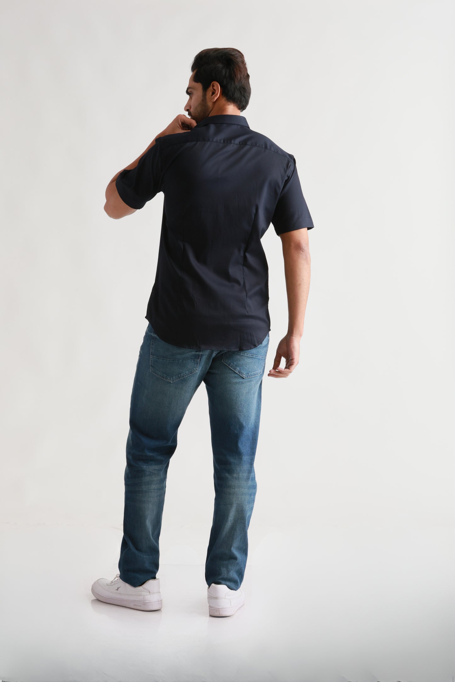 Half Sleeve Navy Satin Shirt