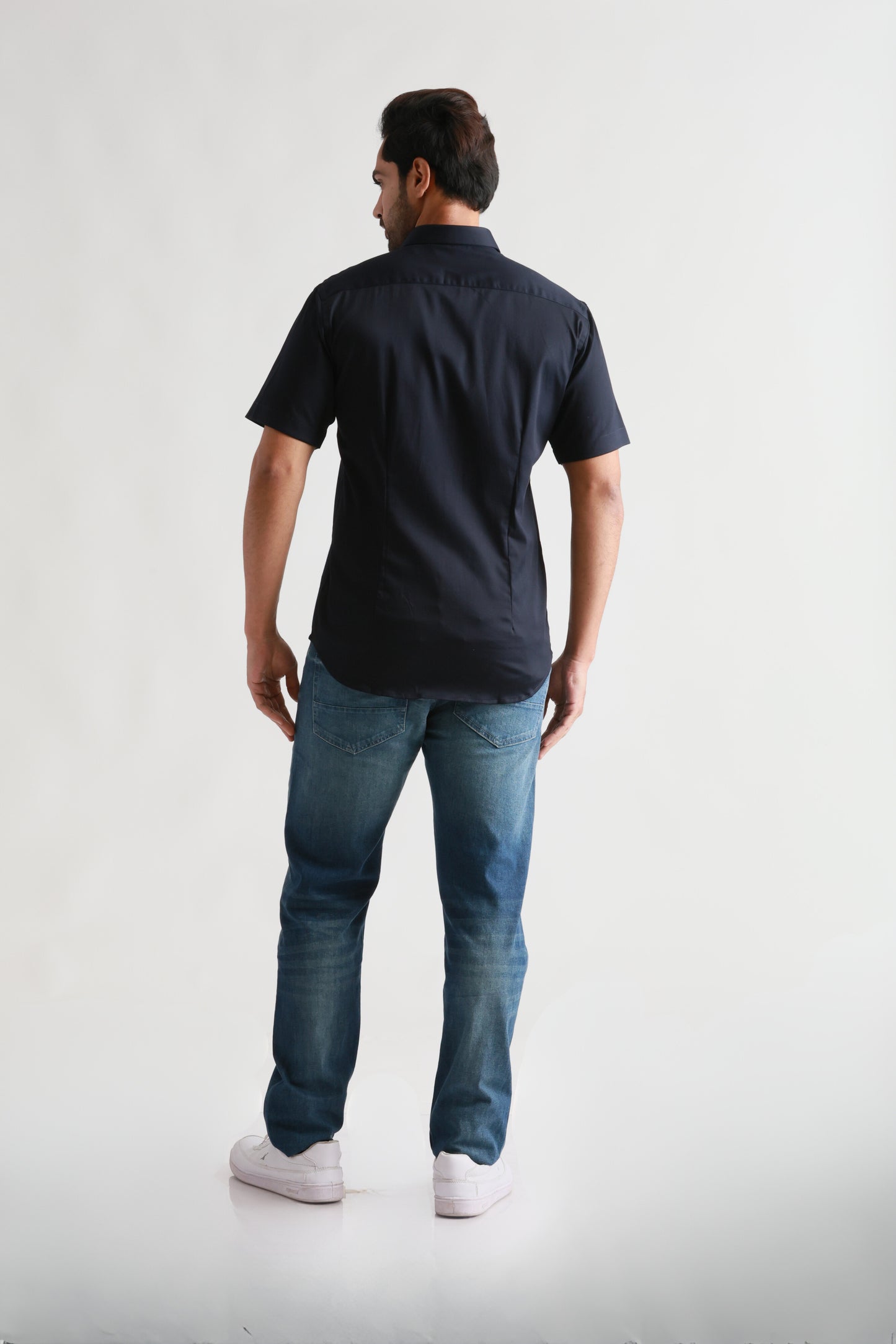 Half Sleeve Navy Satin Shirt