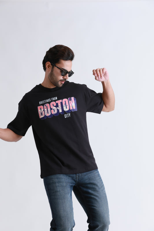 Printed Oversized Black Tshirt