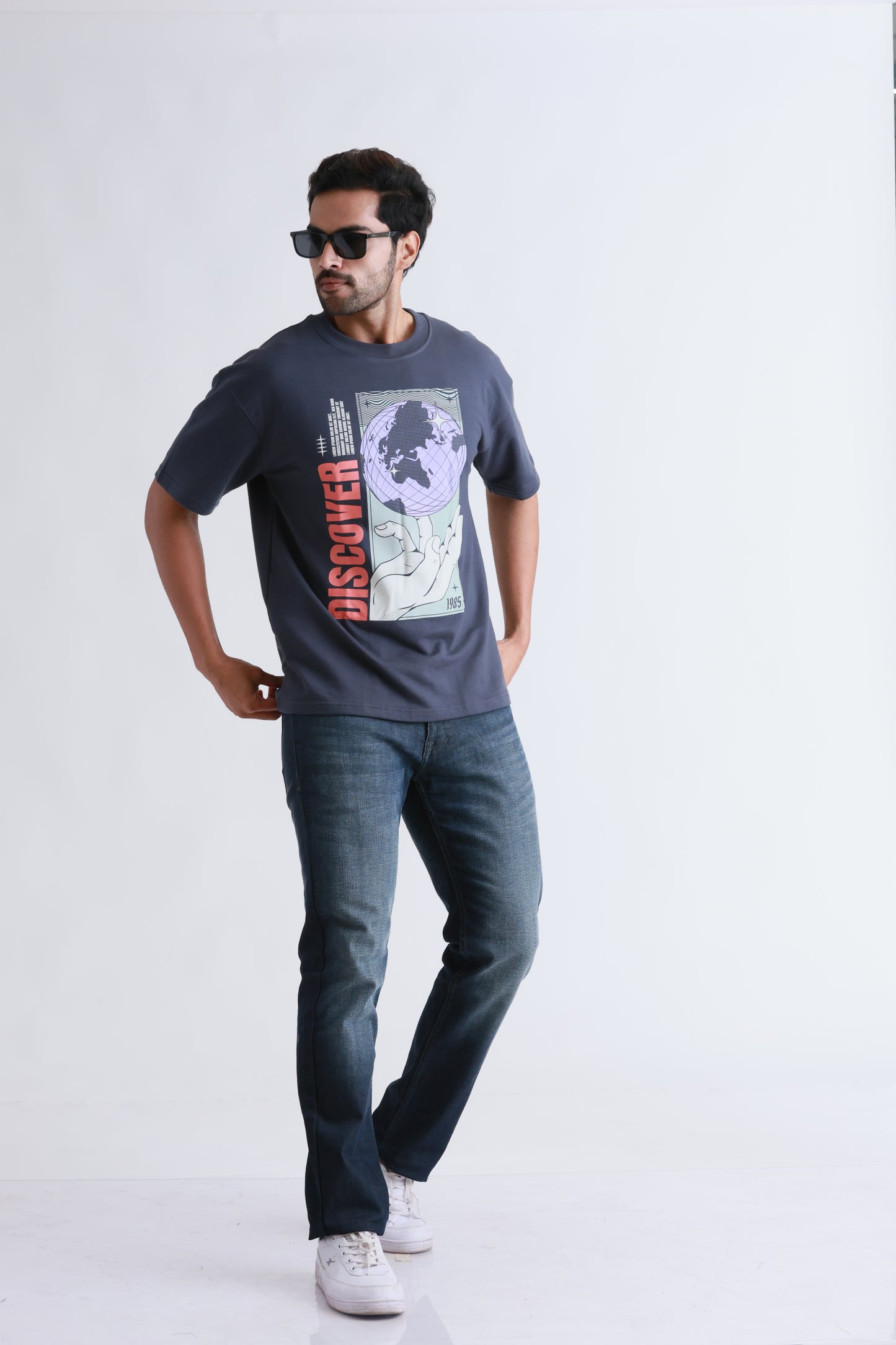 Printed Grey Oversized Tshirt