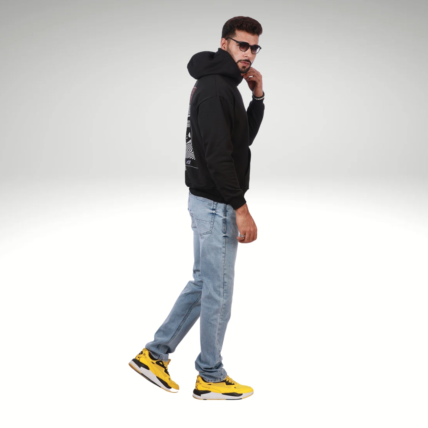 BLACK PRINTED HOODIE