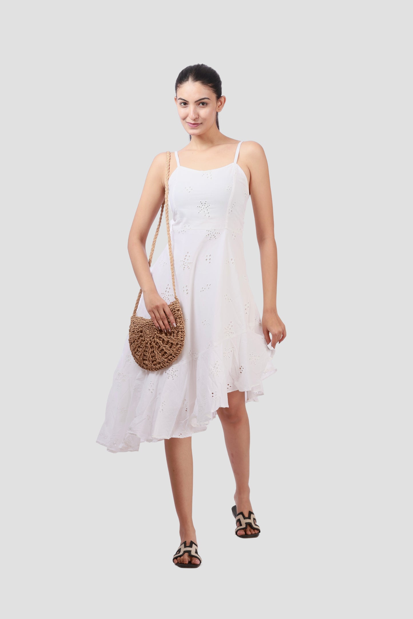 WHITE  SCHIFFLI DRESS
