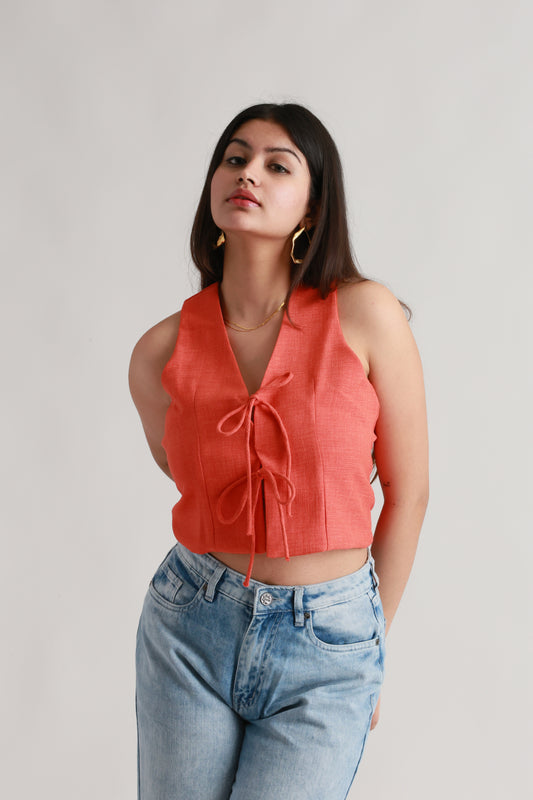 Orange Vest Coat Top