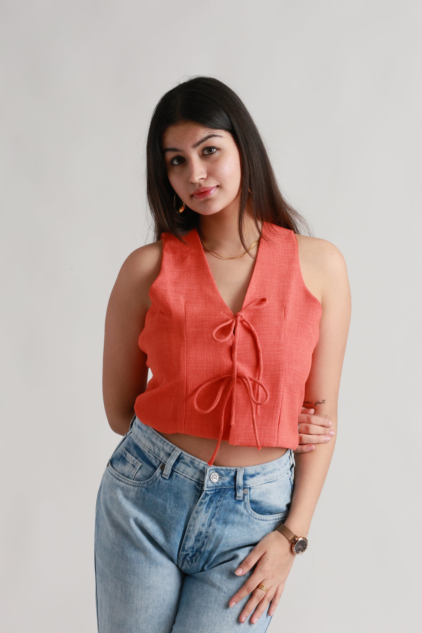 Orange Vest Coat Top