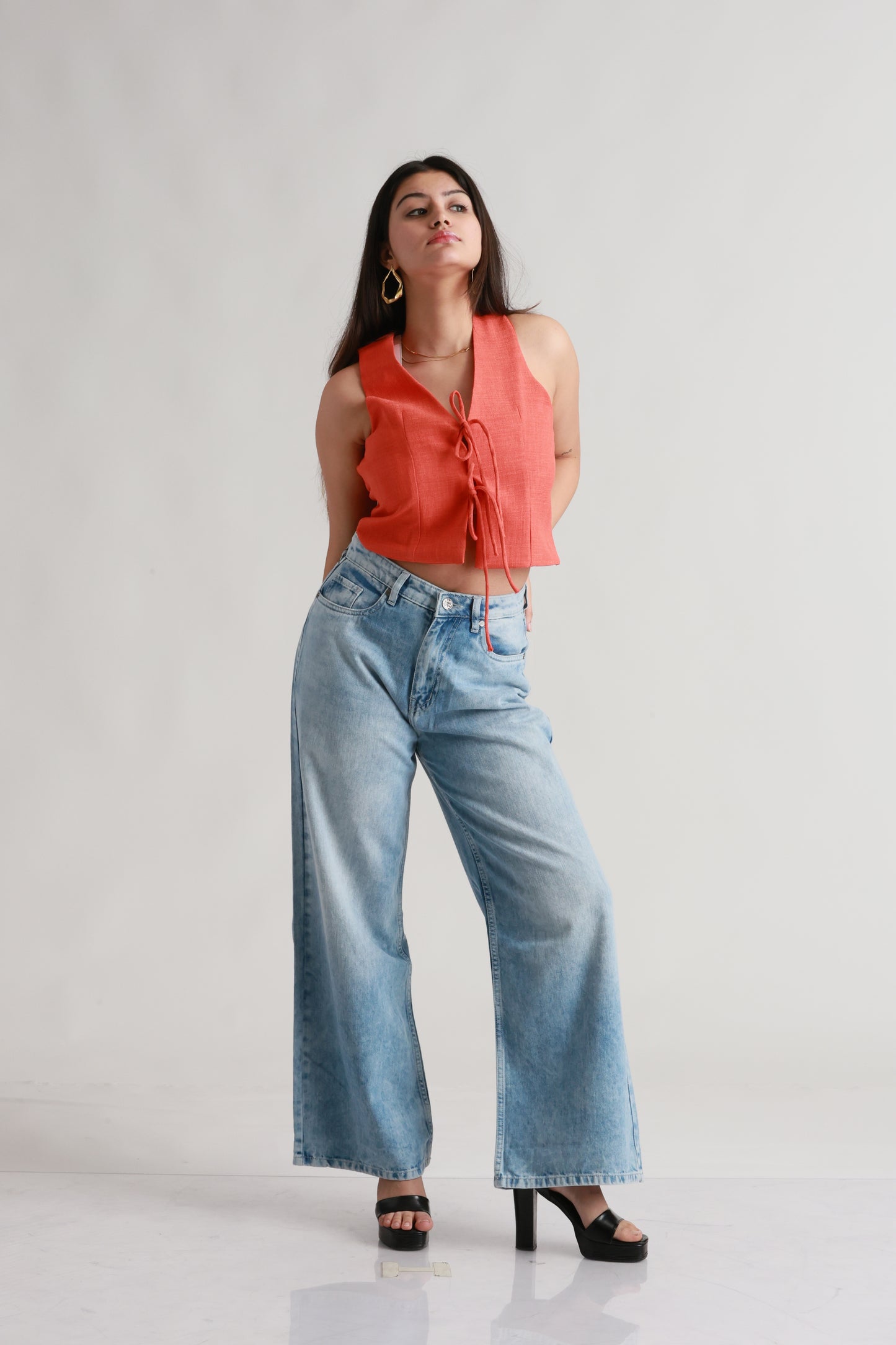 Orange Vest Coat Top