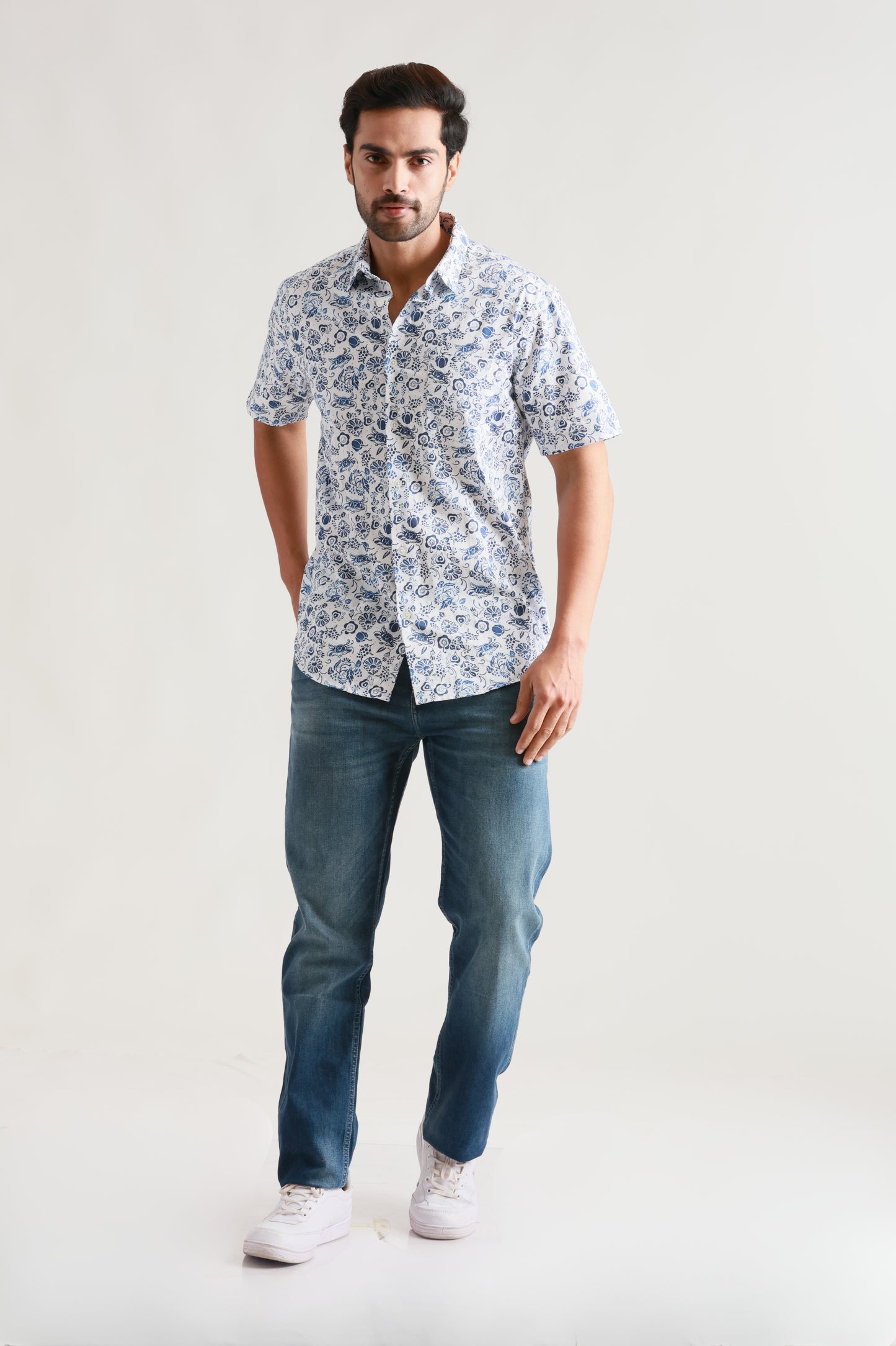 Floral whit half sleeve shirt