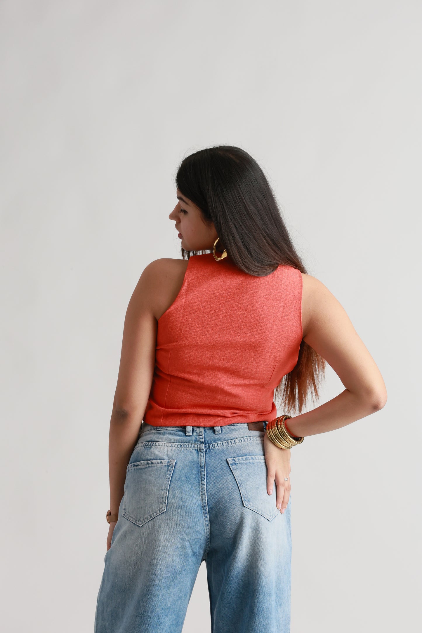 Orange Vest Coat Top