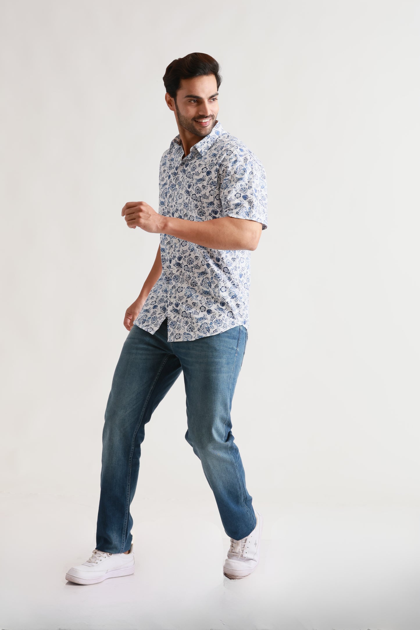 Floral whit half sleeve shirt